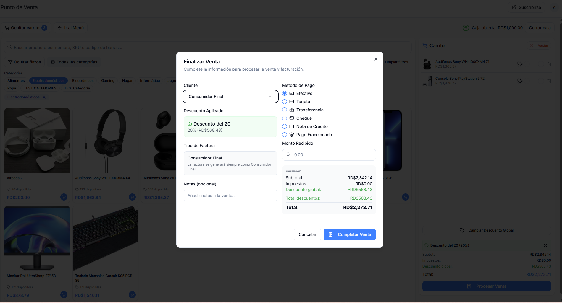 Interfaz de proceso de pago con múltiples métodos disponibles